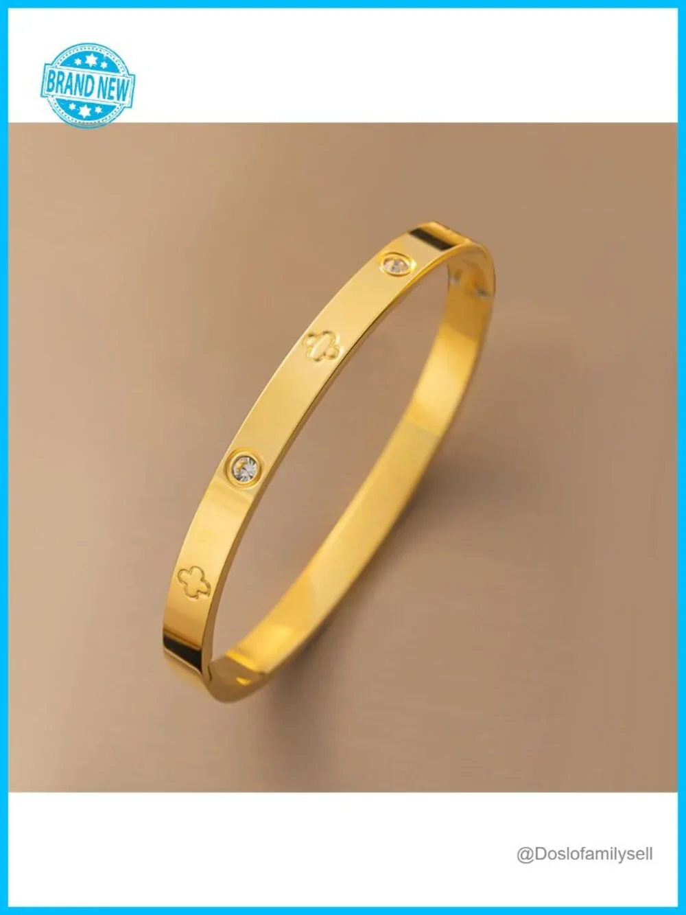18K Gold Plated Cubic Zirconia Bangle Bracelet Set, Stackable H & Love Bangles